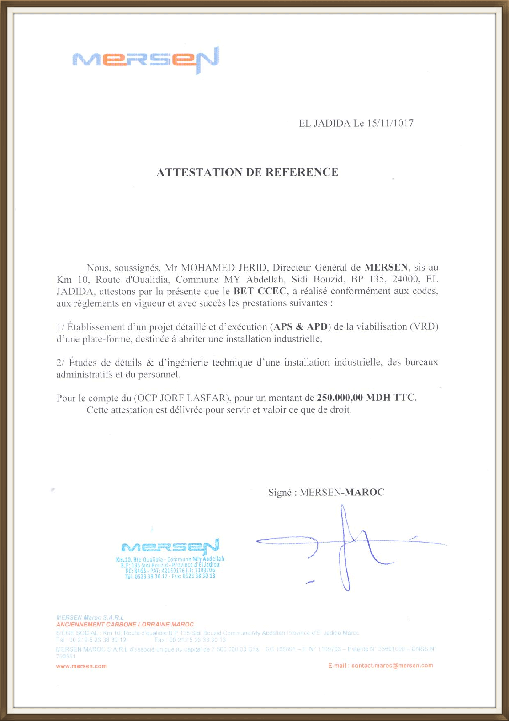 MERSEN ATTESTATION DE RÉFÉRENCE 11-2017