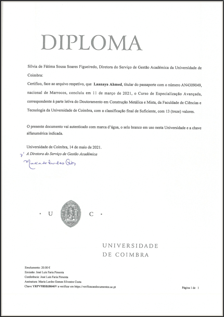 DIPLÔME DE L'UNIVERSITÉ DE COIMBRA