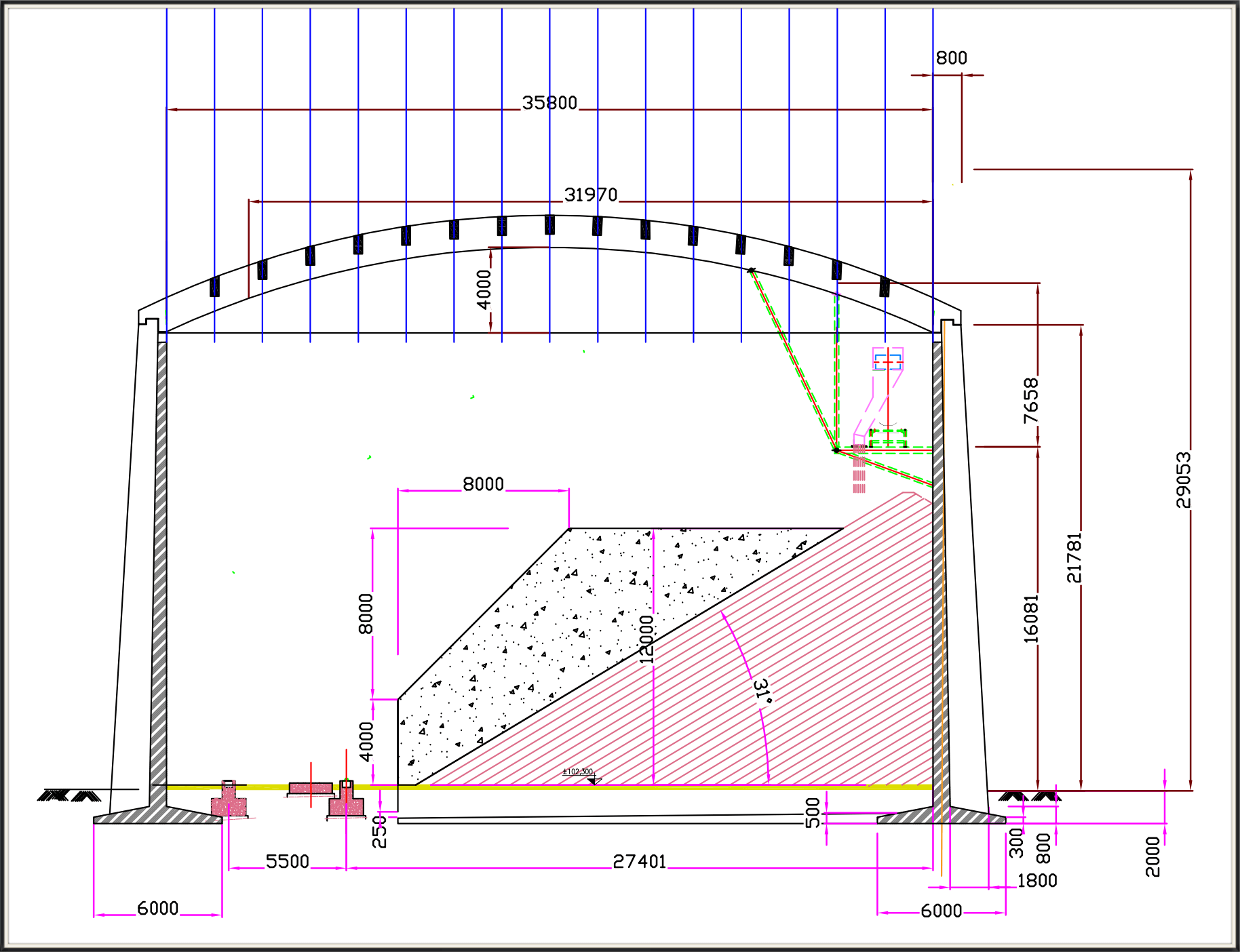 Étude de base et de détail de structure en béton armé de hangars de stockage des engrais