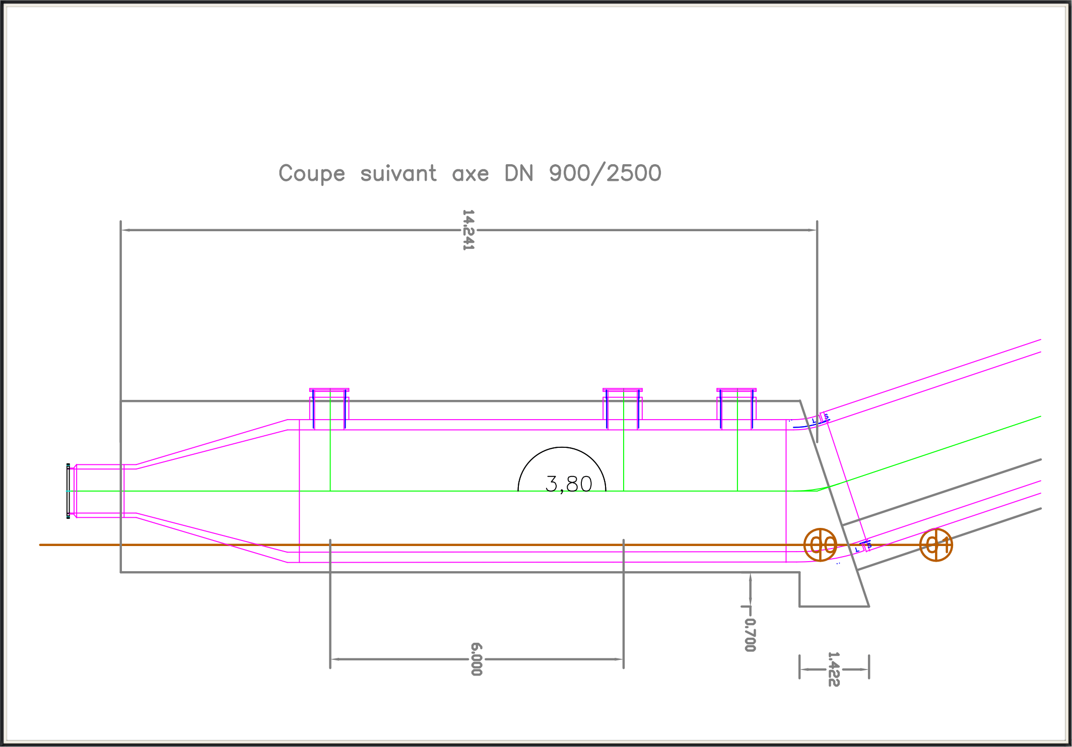 design de conduite forcée de diamètre 2500 mm en béton précontraint et en âme tôle